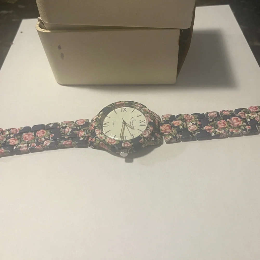 Kim Rogers Floral Watch. Black Rose Print Band. Needs Battery